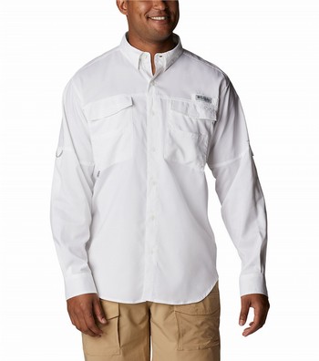 Columbia Mens Pfg Blood & Guts Iii L S Shirt White