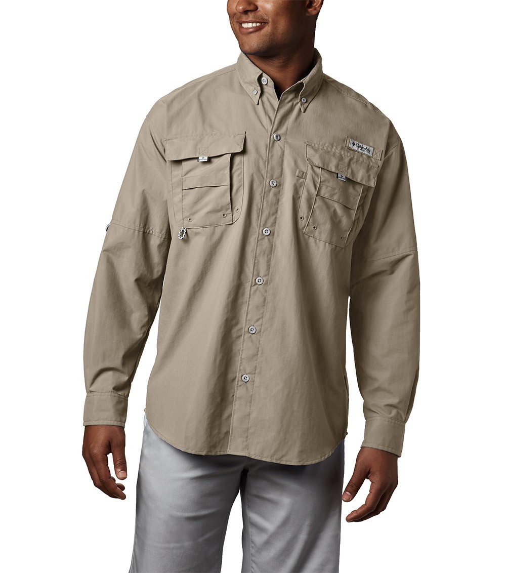 Columbia Mens Pfg Bahama Ii L/s Shirt Fossil